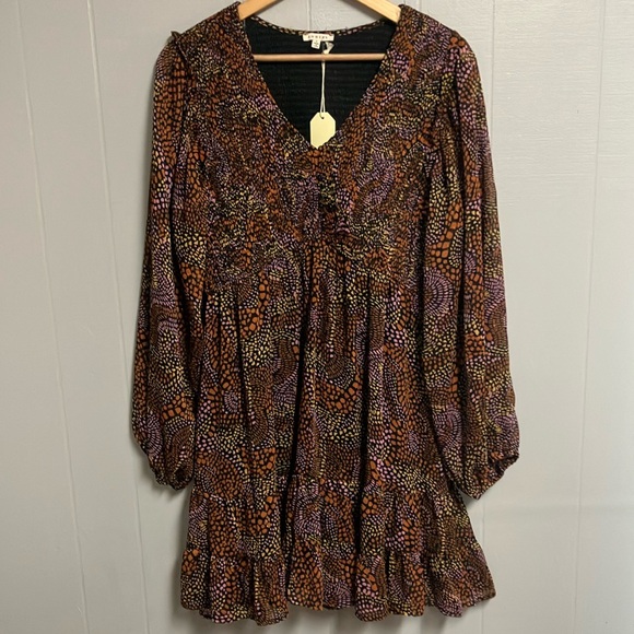 JODIFL Dresses & Skirts - NWT JODIFL Brown Orange Smocked Tiered Dress Size Large New with Tags!! Cute!!